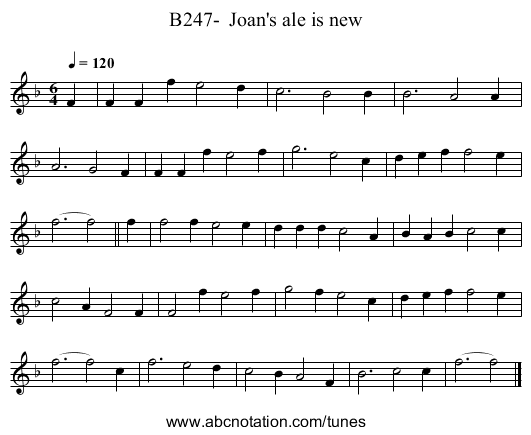 B247-  Joan's ale is new - staff notation