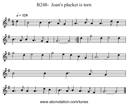 B248-  Joan's placket is torn - staff notation
