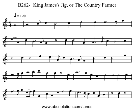 B262-  King James's Jig, or The Country Farmer - staff notation