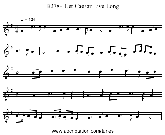 B278-  Let Caesar Live Long - staff notation
