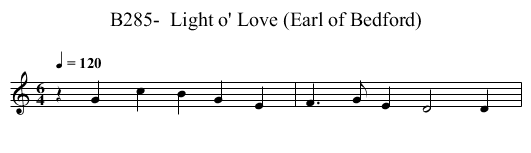 B285-  Light o' Love (Earl of Bedford) - staff notation