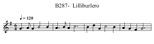 B287-  Lilliburlero - staff notation