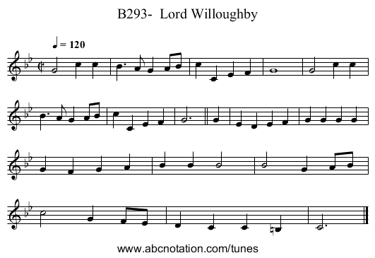 B293- Lord Willoughby - staff notation