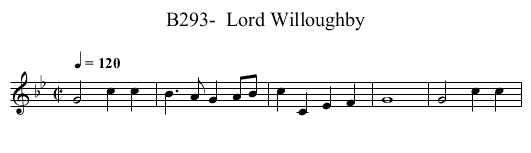 B293-  Lord Willoughby - staff notation