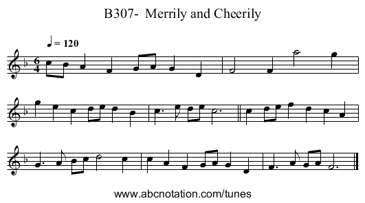 B307-  Merrily and Cheerily - staff notation