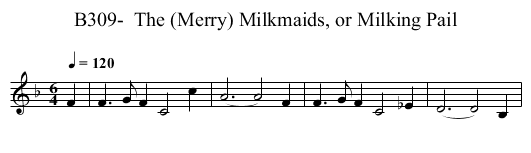 B309-  The (Merry) Milkmaids, or Milking Pail - staff notation