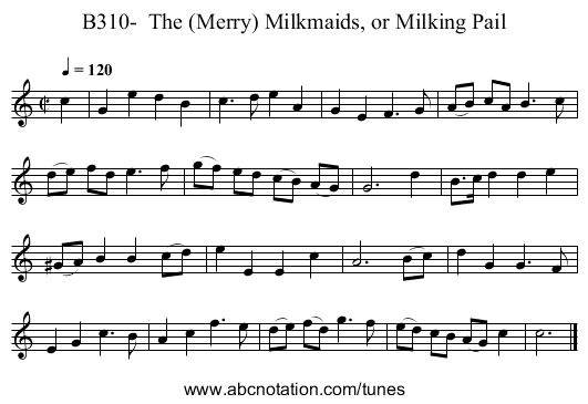 B310-  The (Merry) Milkmaids, or Milking Pail - staff notation