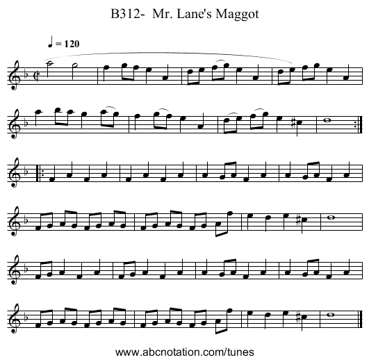 B312-  Mr. Lane's Maggot - staff notation