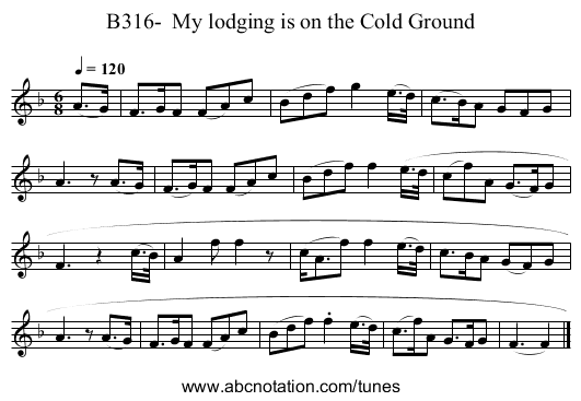 B316-  My lodging is on the Cold Ground - staff notation
