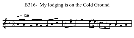 B316-  My lodging is on the Cold Ground - staff notation