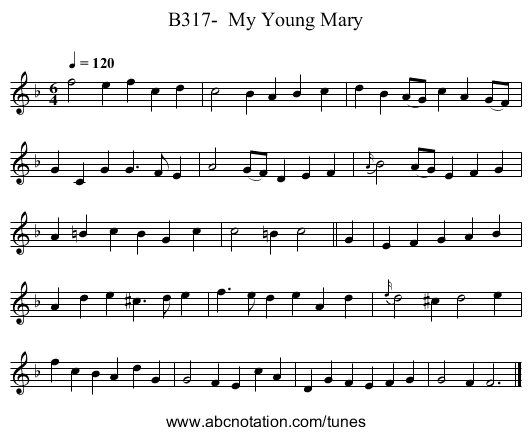 B317-  My Young Mary - staff notation