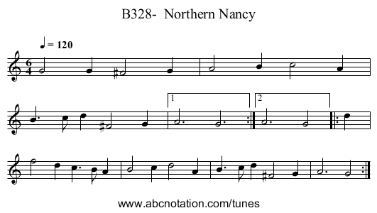 B328- Northern Nancy - staff notation