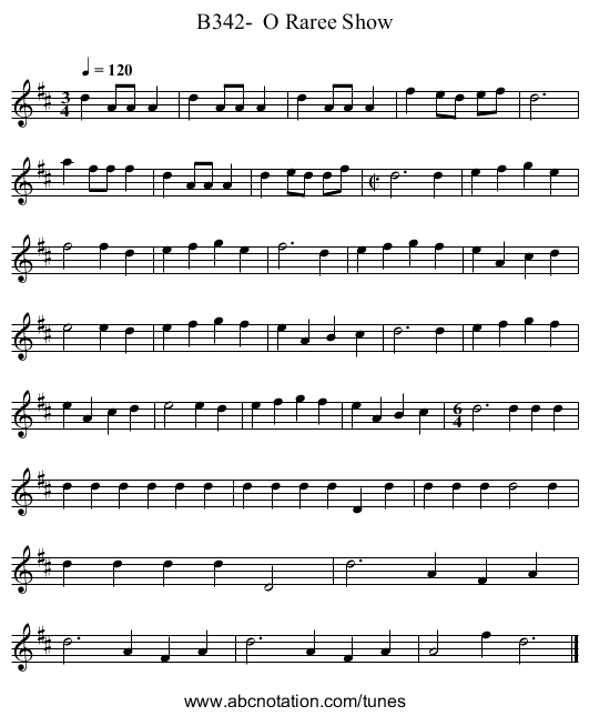 B342-  O Raree Show - staff notation