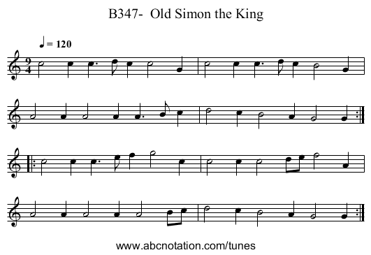 B347-  Old Simon the King - staff notation