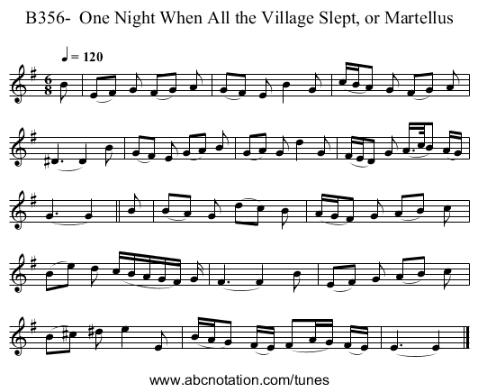 B356-  One Night When All the Village Slept, or Martellus - staff notation