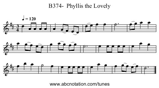 B374- Phyllis the Lovely - staff notation