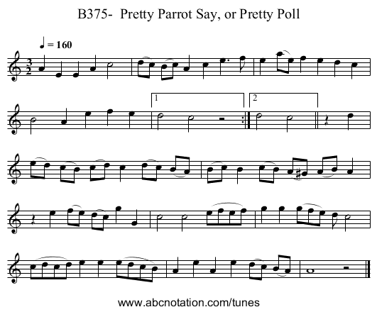 B375- Pretty Parrot Say, or Pretty Poll - staff notation