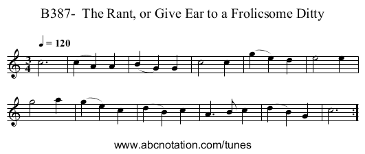 B387-  The Rant, or Give Ear to a Frolicsome Ditty - staff notation