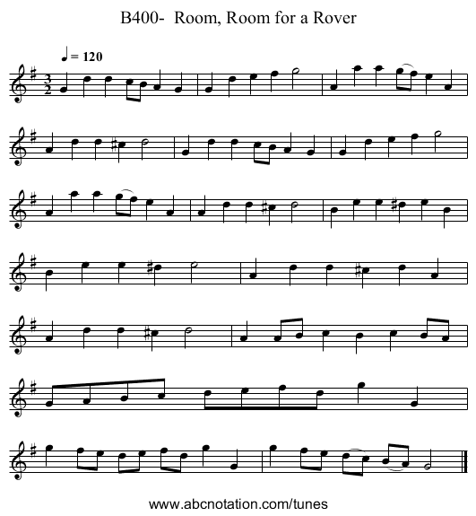 B400-  Room, Room for a Rover - staff notation