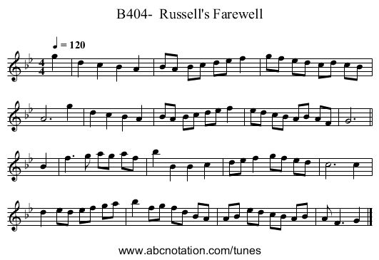 B404-  Russell's Farewell - staff notation