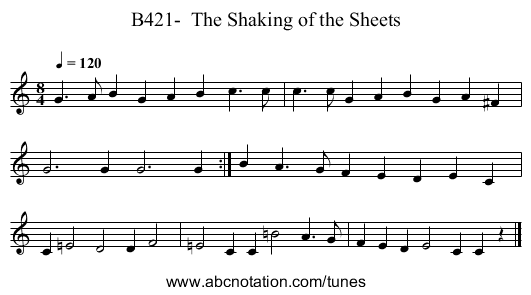 B421-  The Shaking of the Sheets - staff notation