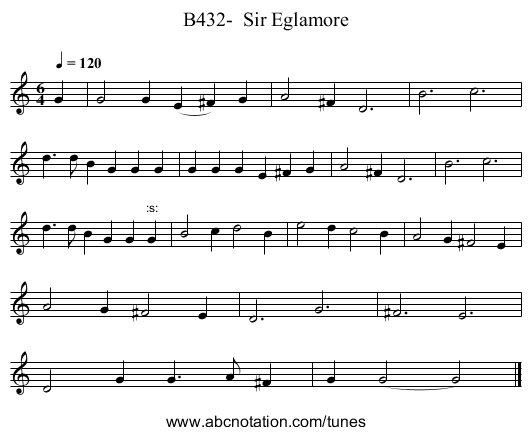 B432-  Sir Eglamore - staff notation