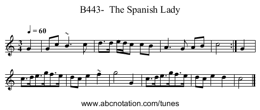 B443-  The Spanish Lady - staff notation