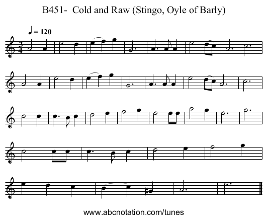 B451-  Cold and Raw (Stingo, Oyle of Barly) - staff notation