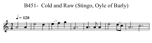B451-  Cold and Raw (Stingo, Oyle of Barly) - staff notation