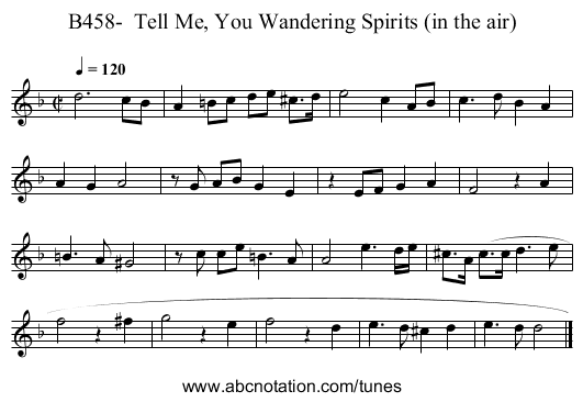 B458- Tell Me, You Wandering Spirits (in the air) - staff notation