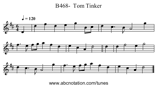 B468-  Tom Tinker - staff notation
