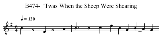 B474-  'Twas When the Sheep Were Shearing - staff notation