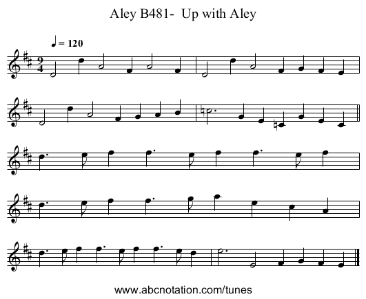 B481-  Up with Aley, Aley - staff notation
