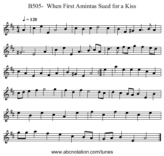 B505- When First Amintas Sued for a Kiss - staff notation