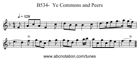 B534- Ye Commons and Peers - staff notation