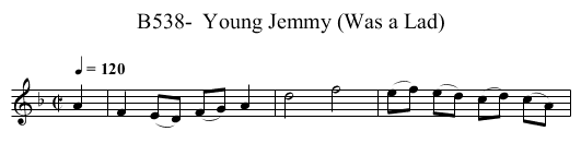 B538-  Young Jemmy (Was a Lad) - staff notation