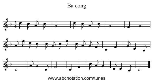 Ba cong - staff notation