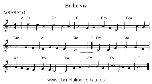 Ba ha viv - staff notation