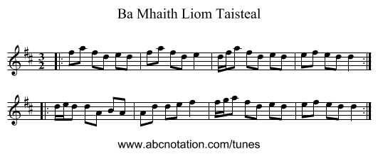 Ba Mhaith Liom Taisteal - staff notation