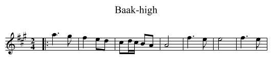 Baak-high - staff notation