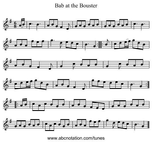 Bab at the Bouster - staff notation
