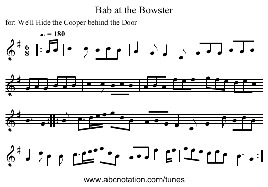 Bab at the Bowster - staff notation