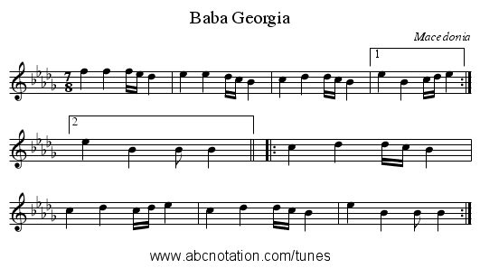 Baba Georgia - staff notation