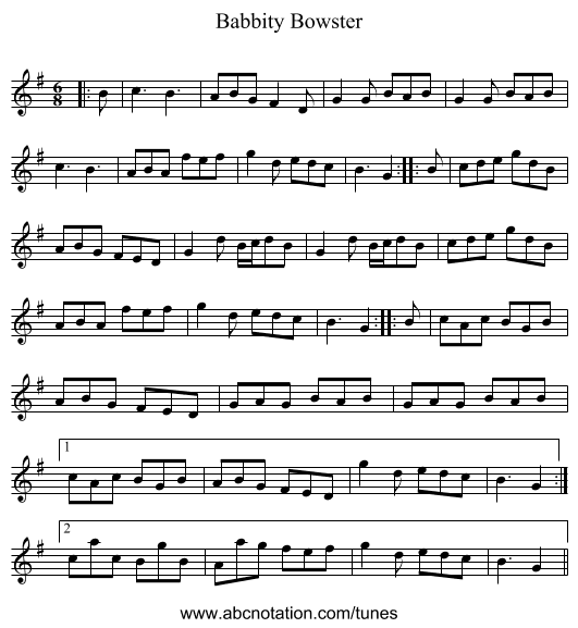 Babbity Bowster - staff notation