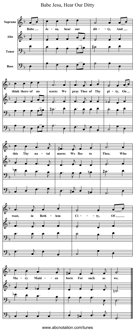 Babe Jesu, Hear Our Ditty - staff notation