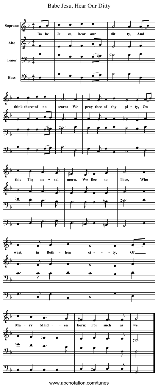 Babe Jesu, Hear Our Ditty - staff notation