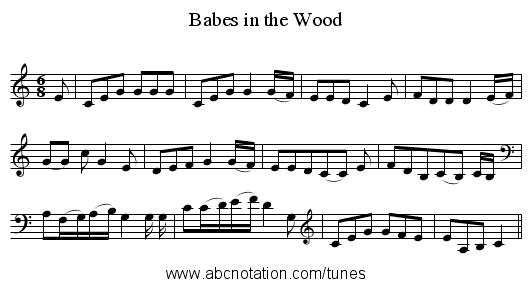 Babes in the Wood - staff notation