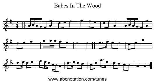 Babes In The Wood - staff notation