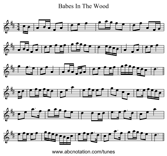 Babes In The Wood - staff notation