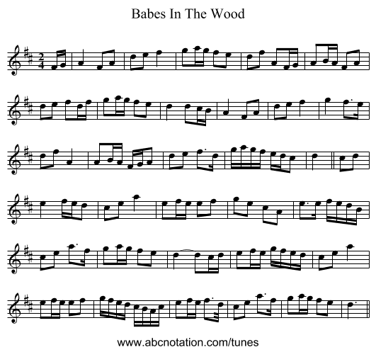 Babes In The Wood - staff notation